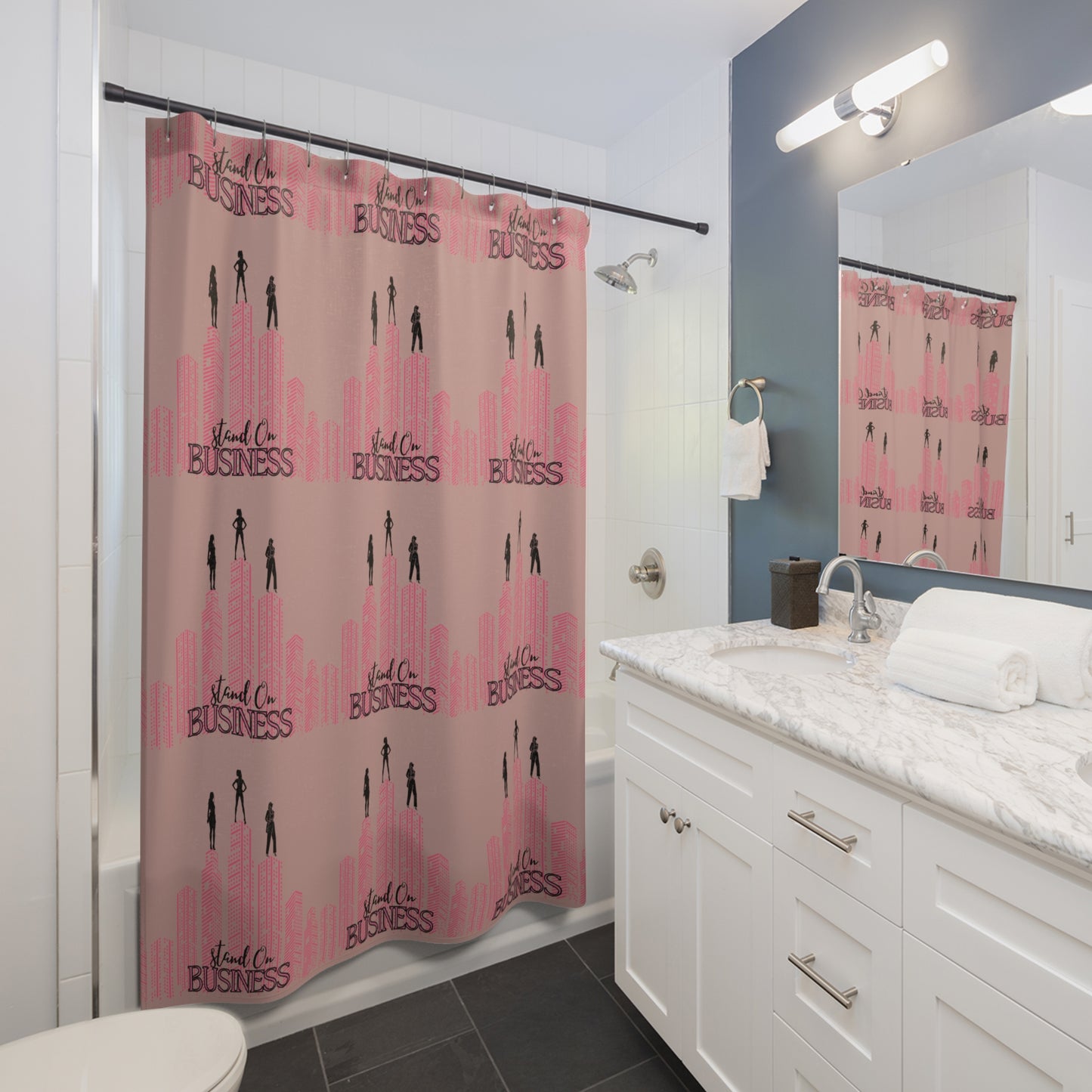 Stand on Business Shower Curtains: PINK