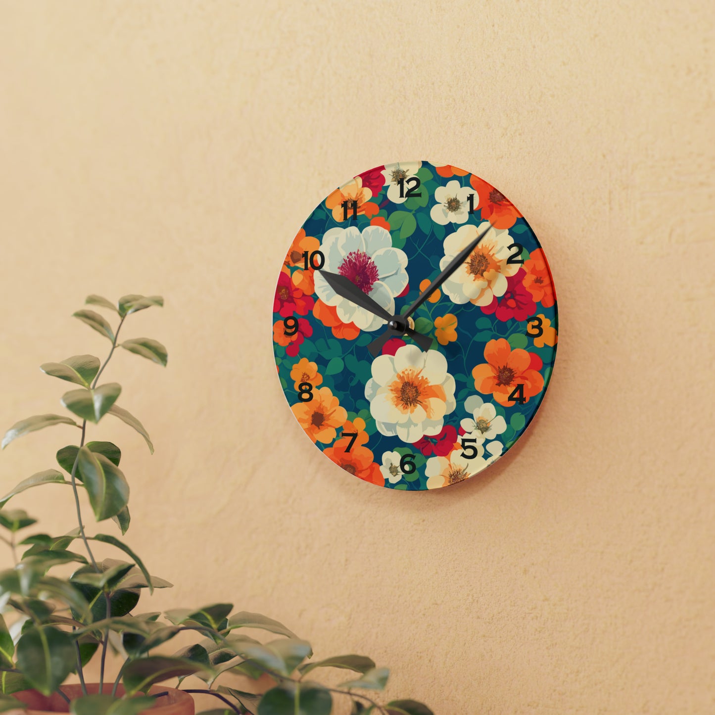 Reloj de pared acrílico floral